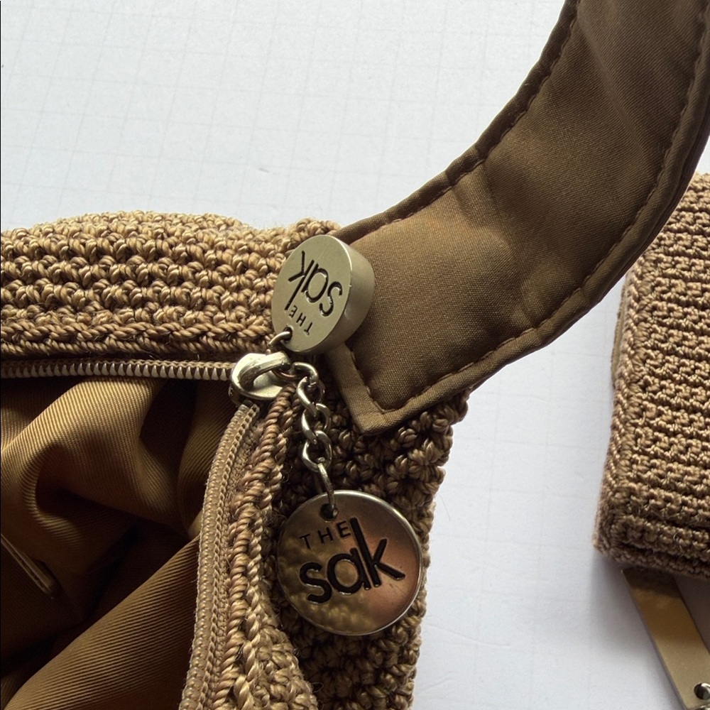 The Sak Tan Crochet Shoulder Bag with Matching Wristlet and Pouch - Picture 10 of 15